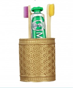 Diş Fırçalığı Tezgah Üstü Altın Renk Diş Fırçası Standı Y Desenli Model
